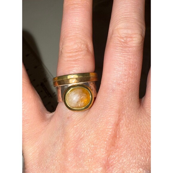 SILPADA Sterling Silver Ring Size 8 Womens Citrine Artisan Tri Tone Copper Wide - Picture 5 of 5